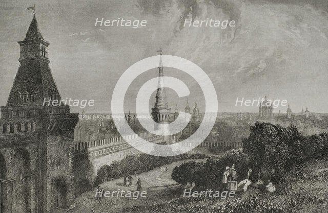 View of the city from the esplanade of the Kremlin, Moscow, Russia, 1839. Creator: Hippolyte Lalaisse.