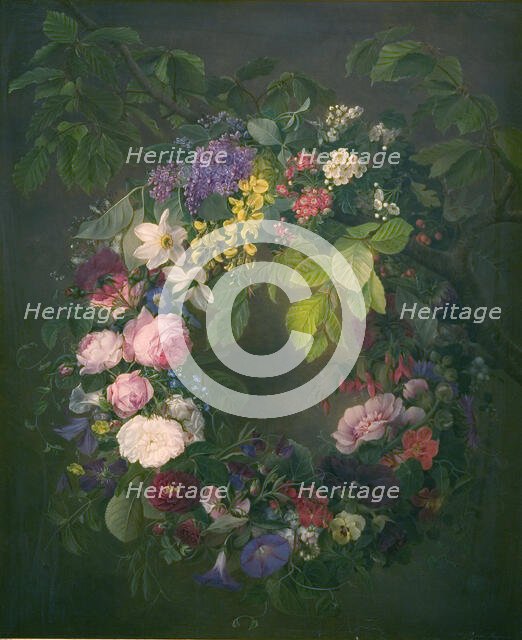 Garland of flowers, 1835-1855. Creator: Emma Thomsen.