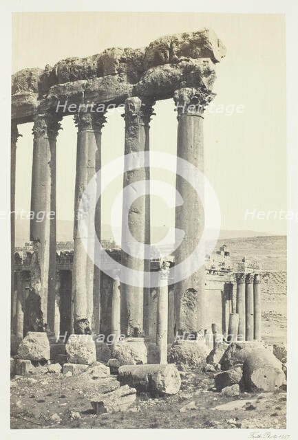 The Great Pillars and Smaller Temple, Baalbec, 1857. Creator: Francis Frith.