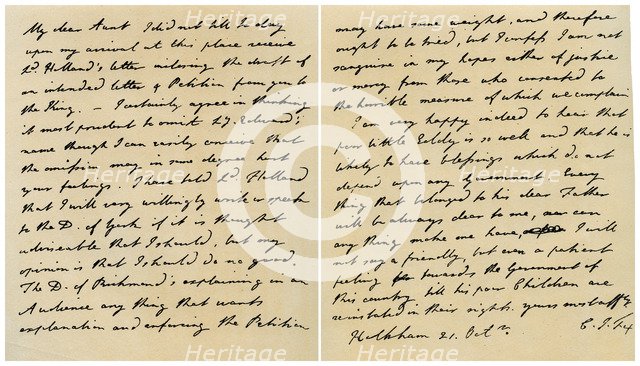 Letter from Charles James Fox to his Aunt Emily, 21st October 1798.Artist: Charles James Fox
