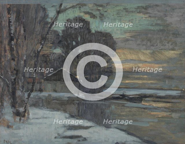 Esquisse pour la mairie de Noisy-le-Sec : canal de l'Ourcq en hiver, c.1907. Creator: Jean Constant Pape.