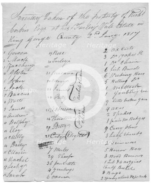 Farley Vale Estate Inventory, 1817. Creator: Unknown.
