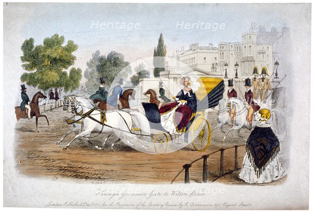 View through Grosvenor Gate to Wilton Place, Hyde Park, London, 1839.                                Artist: EL