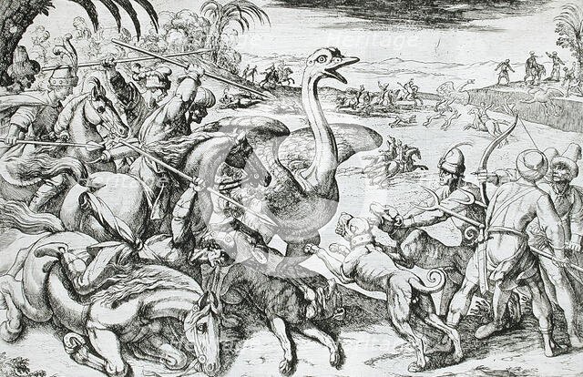 Ostrich Hunt, 16th century. Creator: Antonio Tempesta.