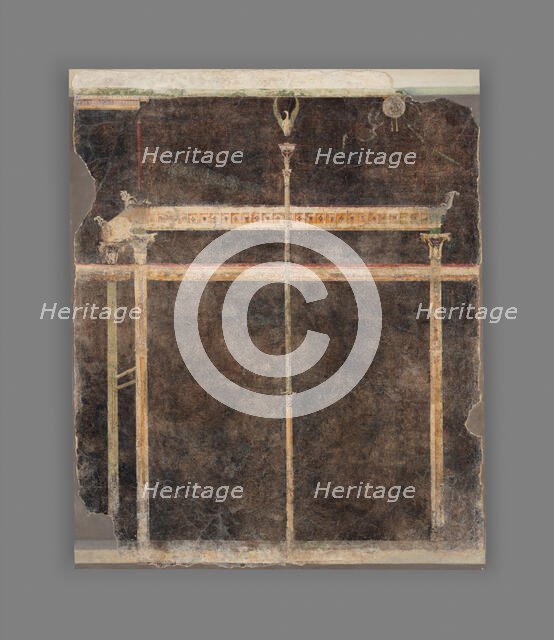 Panel from a Black Ground Frescoed Room with Architectural Decoration, A.D. 1-50. Creator: Unknown.