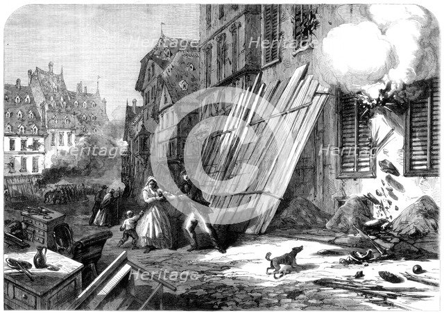 A street in Strasbourg during the siege and bombardment, Franco-Prussian War, 1870. Artist: Unknown