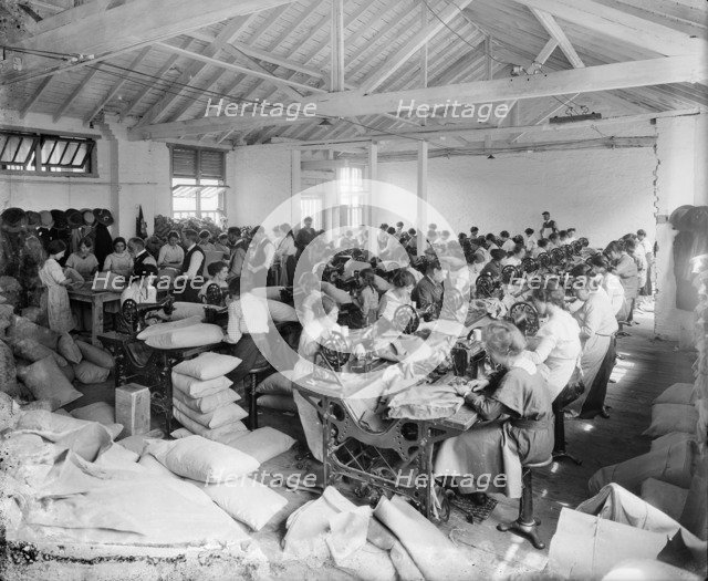 Sewing workshop, Hampton's Munitions Works, Lambeth, London, 1914-1918. Artist: Bedford Lemere and Company