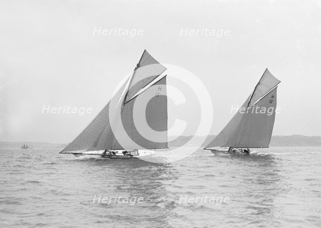 'Ventana' and 'The Truant' racing upwind, 1913. Creator: Kirk & Sons of Cowes.