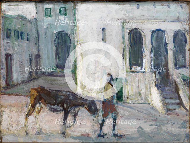 Street Scene, Tangier (Man Leading Calf), ca. 1910. Creator: Henry Ossawa Tanner.