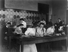Students in a science class using microscopes, Western High School, Washington, D.C., (1899?). Creator: Frances Benjamin Johnston.