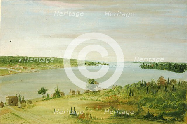 Sault Ste. Marie, Showing the United States Garrison in the Distance, 1836-1837. Creator: George Catlin.