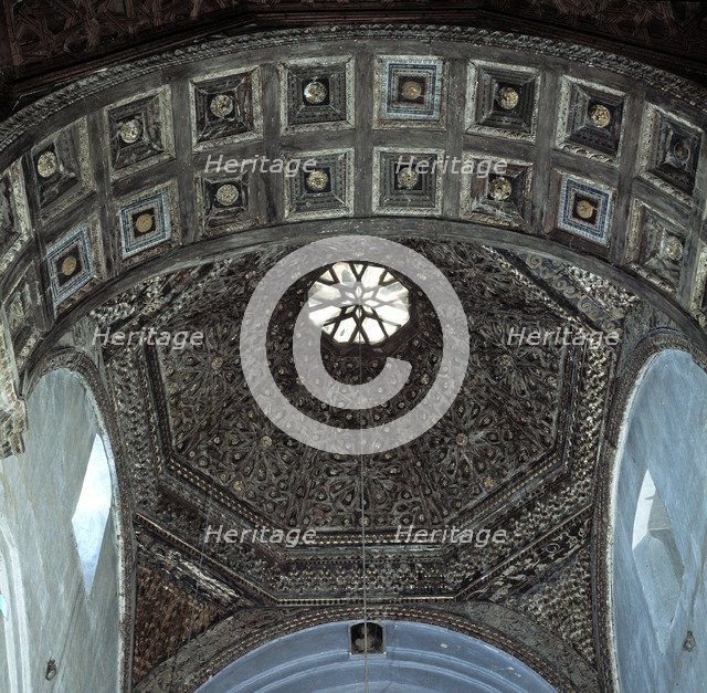 Mudejar coffered ceiling and dome of the church of St. Nicholas of Bari in Madrigal de las Altas …