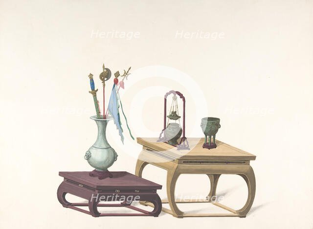 Two Low Tables with Ornamental Objects, 19th century. Creator: Anon.