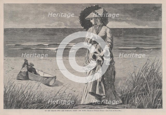 On the Beach - Two are Company, Three are None (Harper's Weekly, Vol. XVI), August 17, 1872. Creator: Unknown.