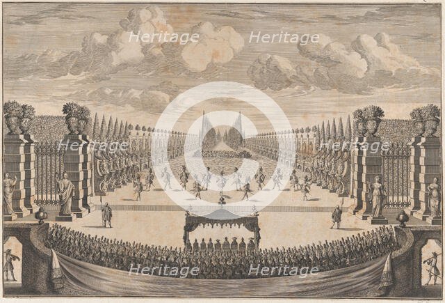 The royal family sitting under a canopy, watching dancers perform the final ballet of ..., ca. 1700. Creator: Johann Ulrich Kraus.