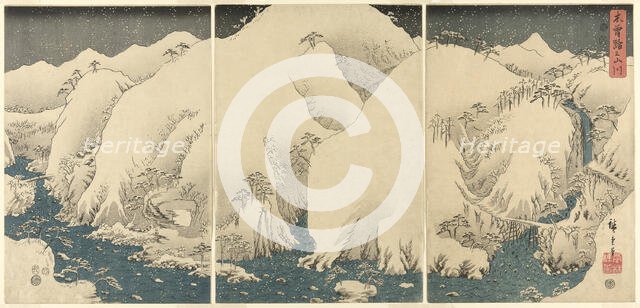 Mountains and Rivers on the Kiso Road (Kisoji no yamakawa)...,1857. Creator: Ando Hiroshige.