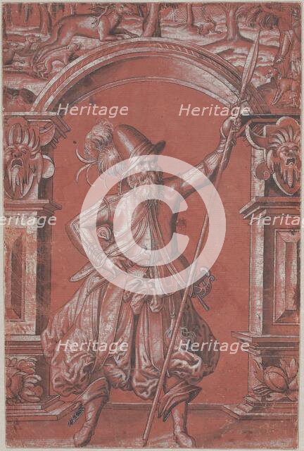 A Swiss Guard before an Ornamental Arch (recto), 1568. Creator: Abraham Bickhart.