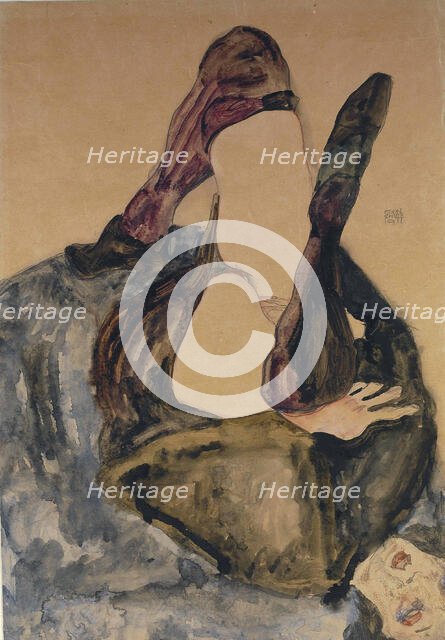 Woman with Raised Leg and Purple Stockings, 1911. Creator: Schiele, Egon (1890-1918).