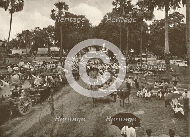 'Burmese Funeral. - Procession of Carts with Offerings', 1900. Creator: Unknown.