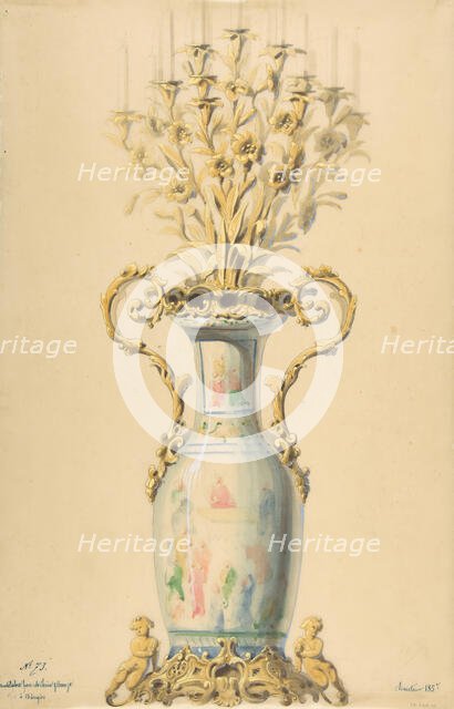 Design for a Chinese-Style Porcelain Candelabra, 19th century. Creator: Anon.