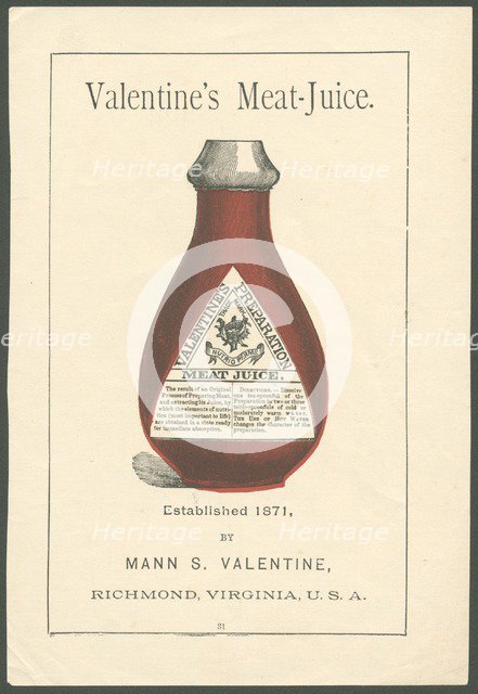 Valentine's Meat extract, 1890s. Artist: Unknown