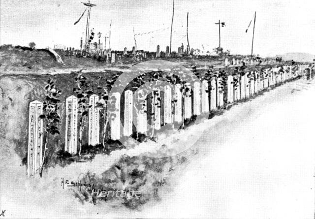 Japanese cemetery for soldiers at Chemulpo, 1895. Creator: George Meisenbach.