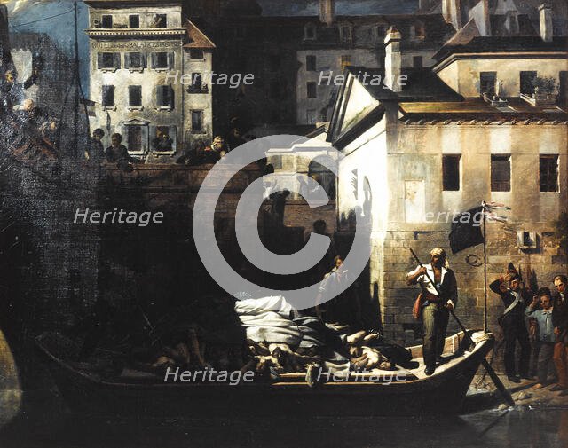 Transport de nuit, au Gros-Caillou, des cadavres non reconnus à la morgue, après les journ..., 1834. Creator: Louis Alexandre Peron.