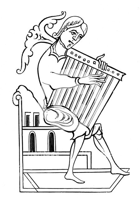 A psaltery player, 9th century, (1870). Artist: Unknown