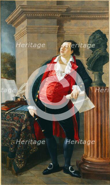 Portrait of Citizen Hesmart, cloth merchant and soldier, before a bust of Gluck, 1794. Creator: Unknown.