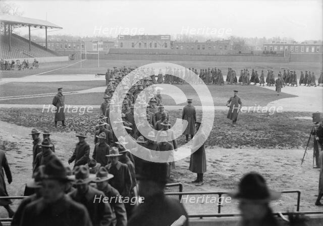 Marine Corps, U.S.N. Machine Gun Unit Demonstration at Ball Park, 1917. Creator: Harris & Ewing.