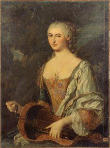 Portrait of a woman playing the hurdy-gurdy, c1740. Creator: Unknown.