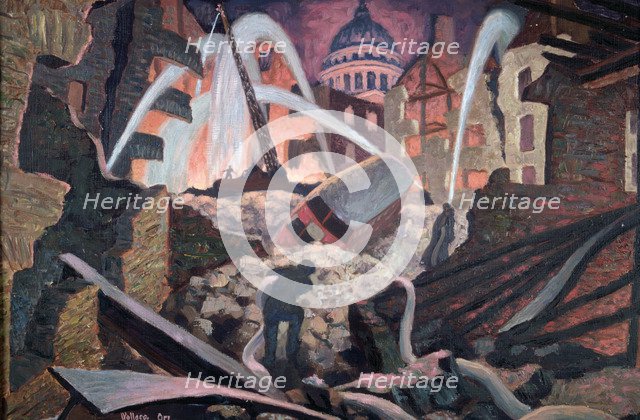 'Bombed ruins near St Paul's', London. Artist: James Robert Wallace Orr 