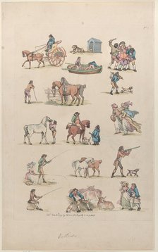 Plate 1, Outlines of Figures, Landscapes and Cattle...for the Use of Learners, Ma..., March 8, 1790. Creator: Thomas Rowlandson.