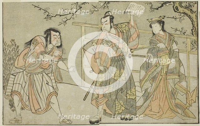 The Actors Yamashita Yaozo I as Ono no Komachi (right), Matsumoto Koshiro II as Godai..., c. 1772. Creator: Shunsho.