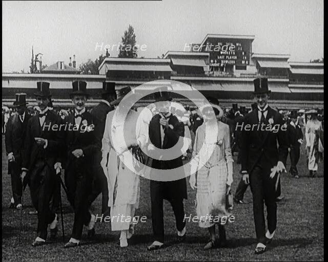 Well Dressed People Walking Across the Pitch at Lord's Cricket Ground, London, 1920. Creator: British Pathe Ltd.