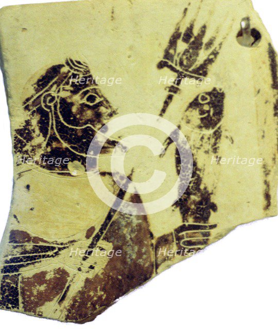A Greek pottery fragment with the image of Poseidon. Artist: Unknown