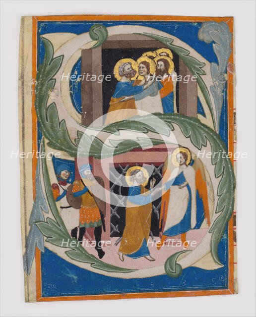 Initial S with Saint Peter Liberated from Prison, Italian, first half 14th century. Creator: Unknown.