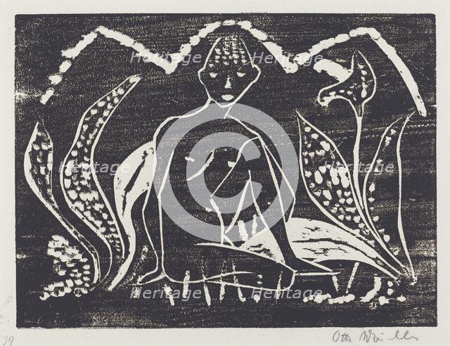 Nude Figure of a Boy in a Landscape (Knabe zwischen Blattpflanzen), 1912. Creator: Otto Mueller.