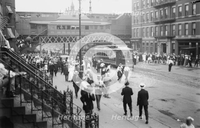 Stopping cars - St. R'Y Strike 1916, 1916. Creator: Bain News Service.