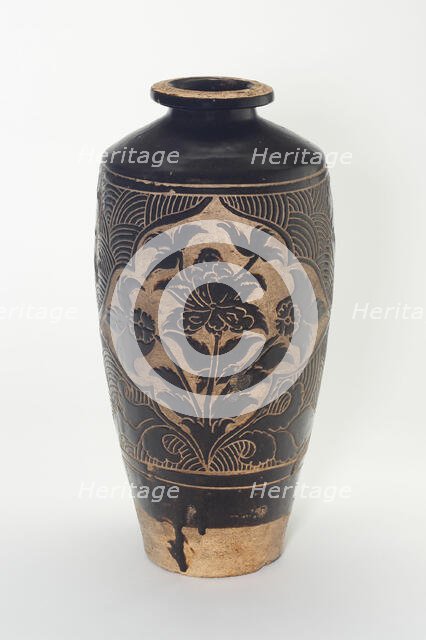 Bottle Vase (Meiping) with Flowers, Xixia Kingdom (1038-1227), 12th/early 13th century. Creator: Unknown.