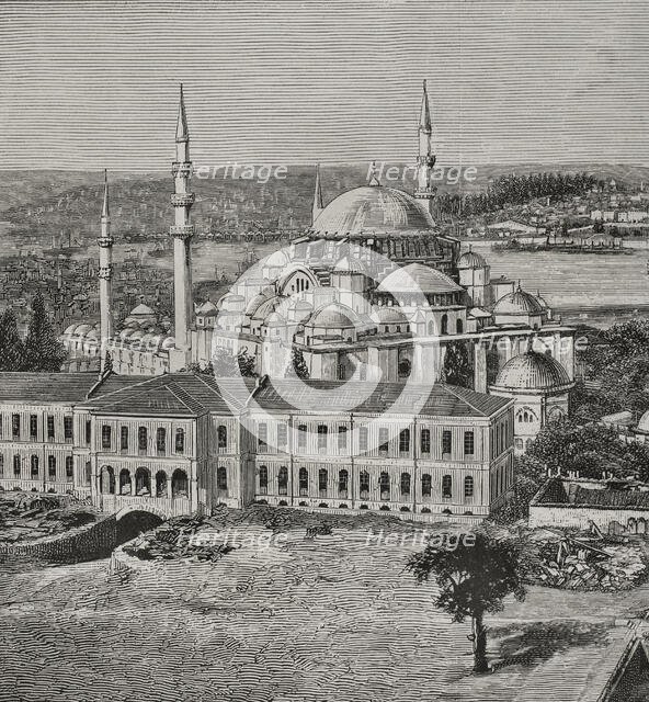Suleymaniye Mosque designed by architect Mimar Sinan, Istanbul, Turkey, 1878. Ottoman architecture. Creator: Mimar Sinan.