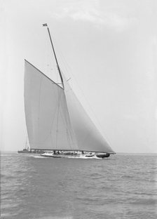 America's Cup challenger 'Shamrock IV' sailing without topsail, 1914. Creator: Kirk & Sons of Cowes.