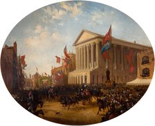 The Duke of Cambridge Leaving the Town Hall, Birmingham, 1857. Creator: Samuel Lines.