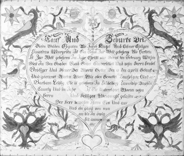 Birth and Baptismal Certificate, 1810. Creator: Unknown.