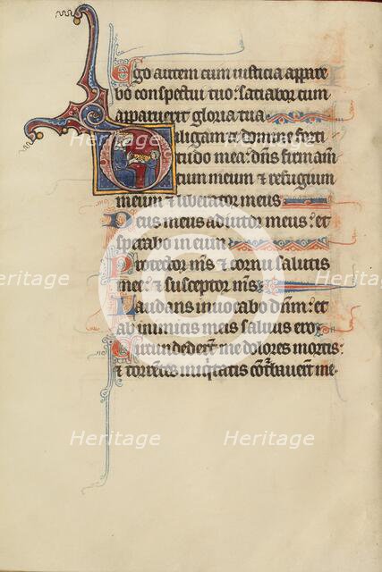 Initial D: A Youth Handing a Crown to David; Bute Psalter, text and illumination about 1285. Creator: Bute Master.