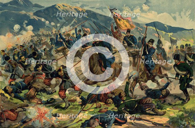 Skirmish of the Cossack Light Mounted Patrol with the Japanese in Korea, 1904. Creator: Unknown.