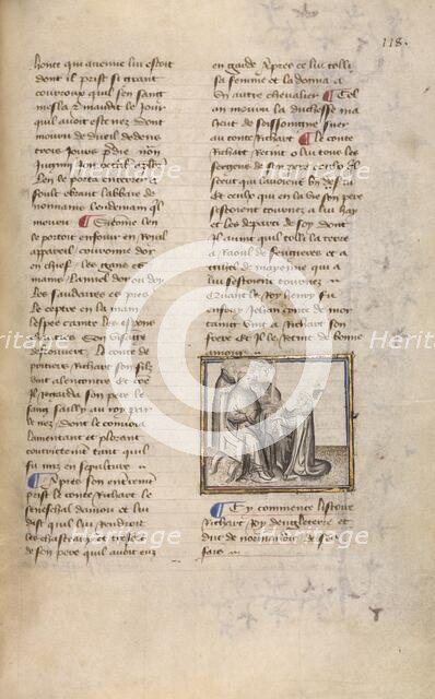 The Bishop of Rouen Presenting the Ducal Sword to Richard I; Chronique de Normandie, about 1400-1415 Creator: Unknown.