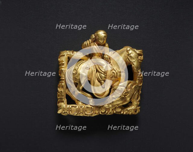 Buckle with boar hunting scene, 2nd-1st century BCE . Creator: Central Asian Art.