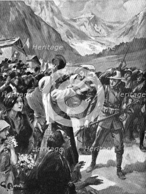 'les premieres operations Italiennes; la population de Cormons accueille les bersaglieri', 1915. Creator: Unknown.