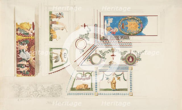 Ceiling, Cove, and Wall Decorations of the "Giulio Romano" Room, Villa Madama, 1824. Creator: Anon.